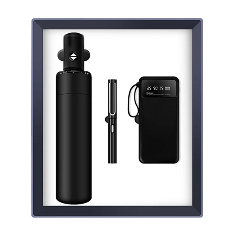 High Class Classical Business Book Gift Set With Customized Logo On Vacuum Flask Neck Massager Power Bank Gift Box
