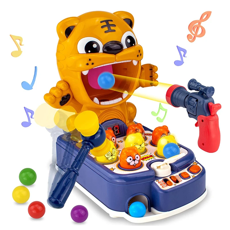 Interactive Educational Hammering Pounding Toy with Music Tiger Target Shooting Games Whack A Mole Game for Kids Toys