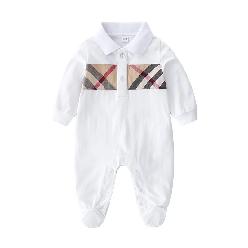 One piece romper long sleeves newborn baby boy 0-24 M cotton grid bodysuit girl baby rompers baby clothes