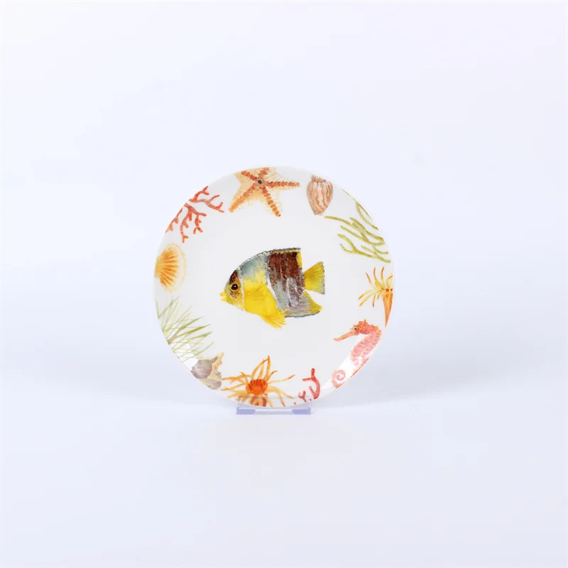 Sea coral porcelain dinnerware set ceramic for 6, hotel restaurant porcelain tableware set serving food bowls and plates