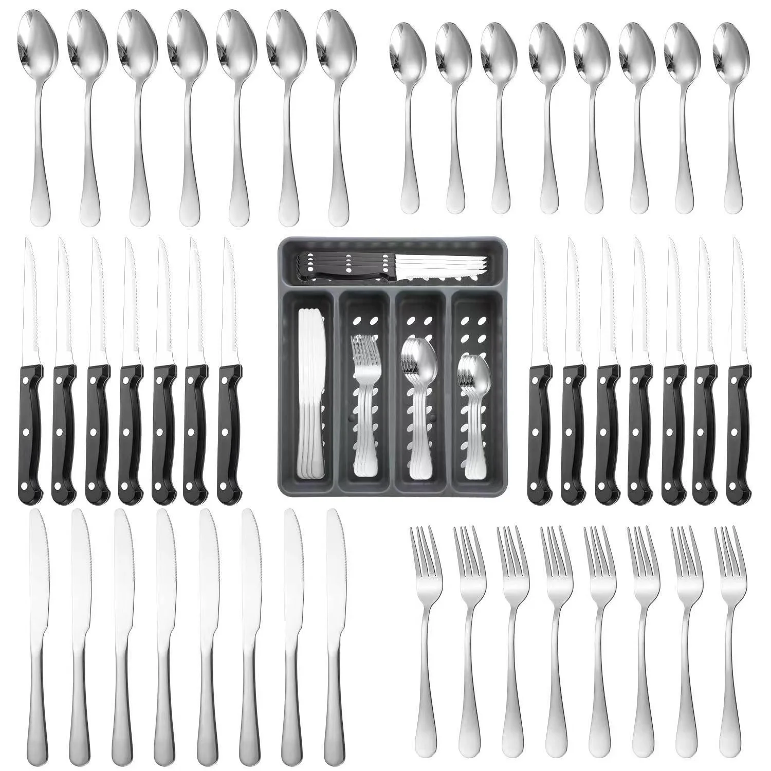 30PCS Storage Box Stainless Steel Cutlery Set With Steak Knife Flatware Silverware Set for 6