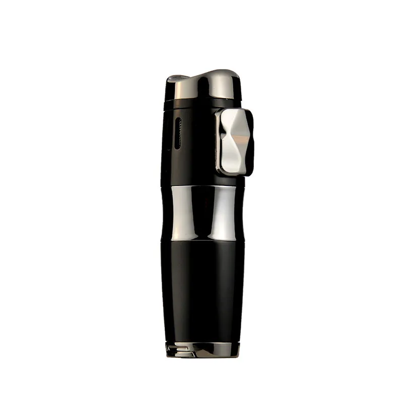 2023 Custom Logo Triple Flame Jet Lighter Refillable Butane Lighter for Cigar with Cigar Puncher and Visible Gas Tank