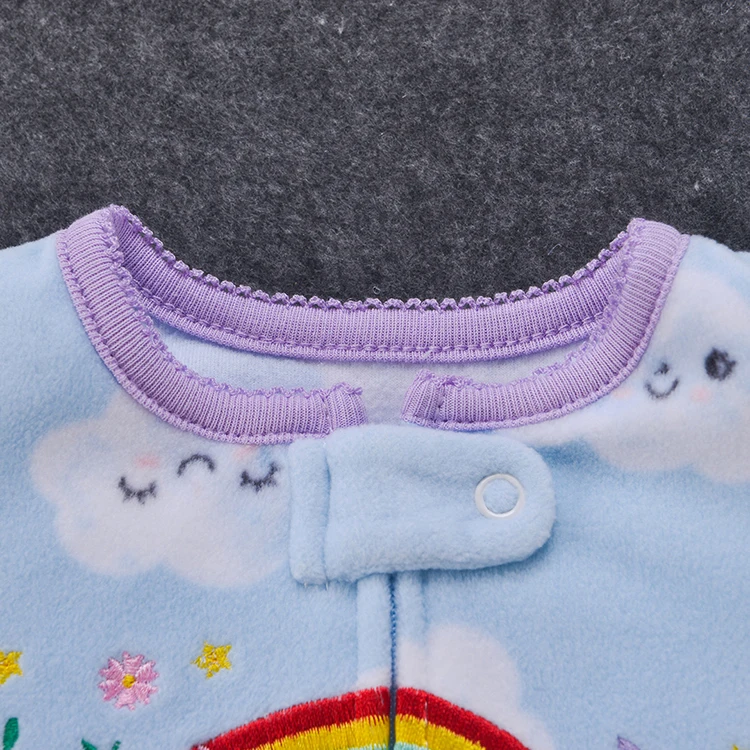 New Born Baby Cloth Winter Polar Fleece Rompers Baby Boy Girl Cartoon Foot Zipper One-piece Pajama