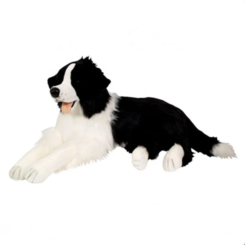 Large Size Lying Lifelike Plush Toys Border Collie Dog
