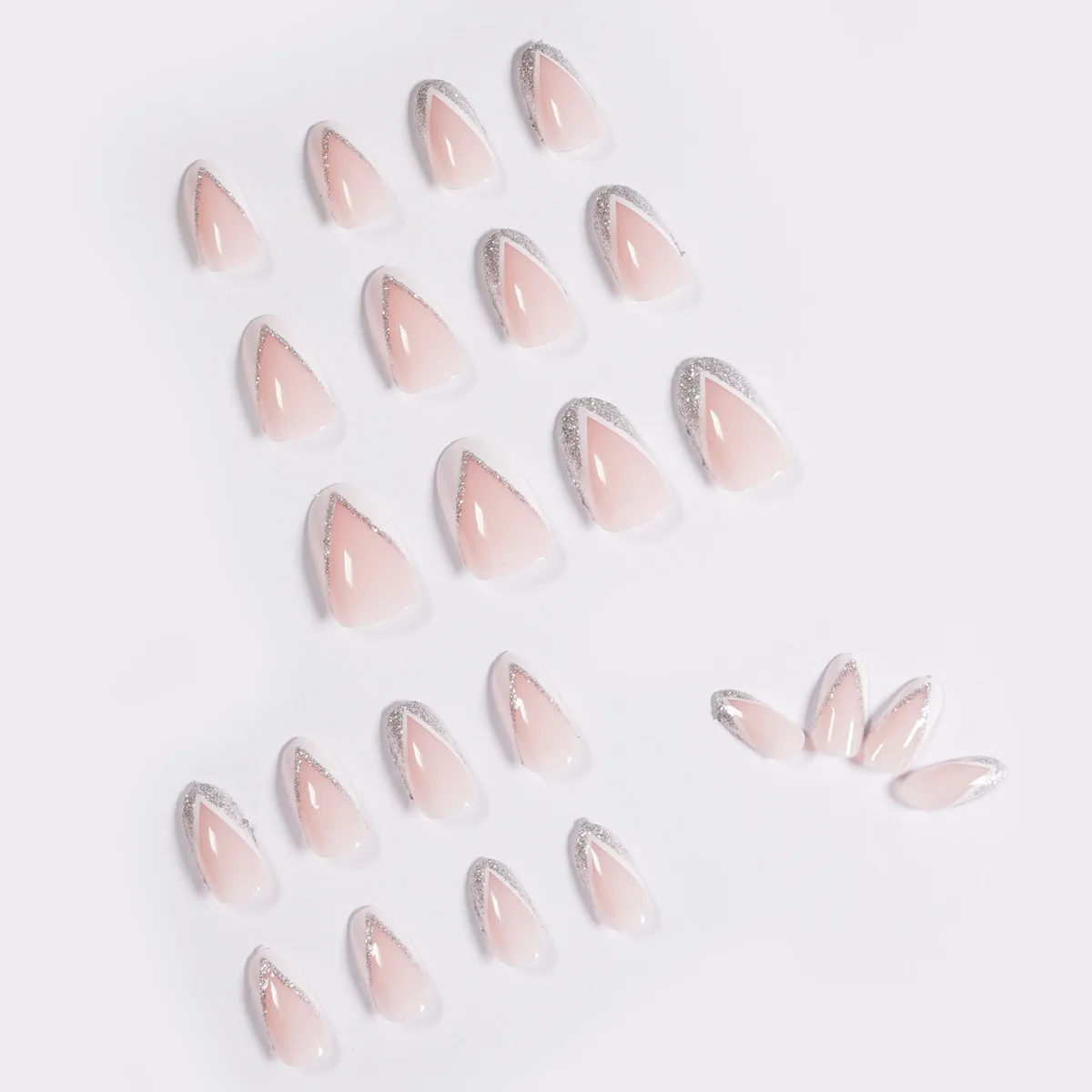 
24pcs/box Nude Color Silver Border Acrylic Nails French Almond Artificial Nail Tip 