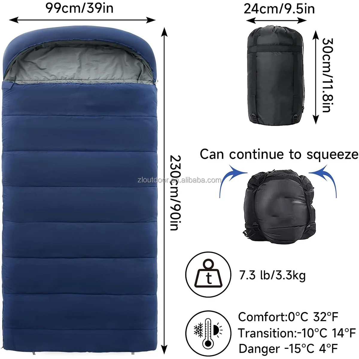 Hot Selling 4 Seasons Portable Nylon Camping Sleeping Bag Waterproof Down-Filled for Indoor Outdoor Cold Weather Adults Children