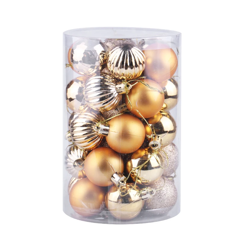 8cm/24pcs Plain blue Hanging Christmas Plastic Balls with shiny/matte/glitter balls for  Christmas Party
