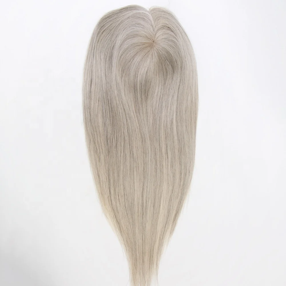 MT-68 High Quality European Human Hair Toppers light silver grey color full hand tied mono base hair toppers for thinning hair