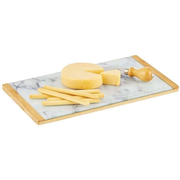 
Modern Kitchen Bamboo Cutting Serving Board with Glass Top 