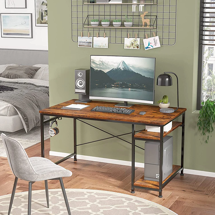 Modern Wooden and Metal Basics Corner Bookshelf Office Computer Study Studying Writing Table Desk With Storage Shelf Shelves