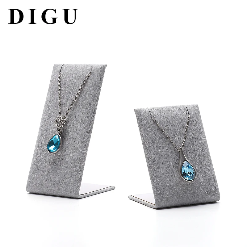 Refined high quality jewelry necklace pendant long chain silver gray velvet bust display stand
