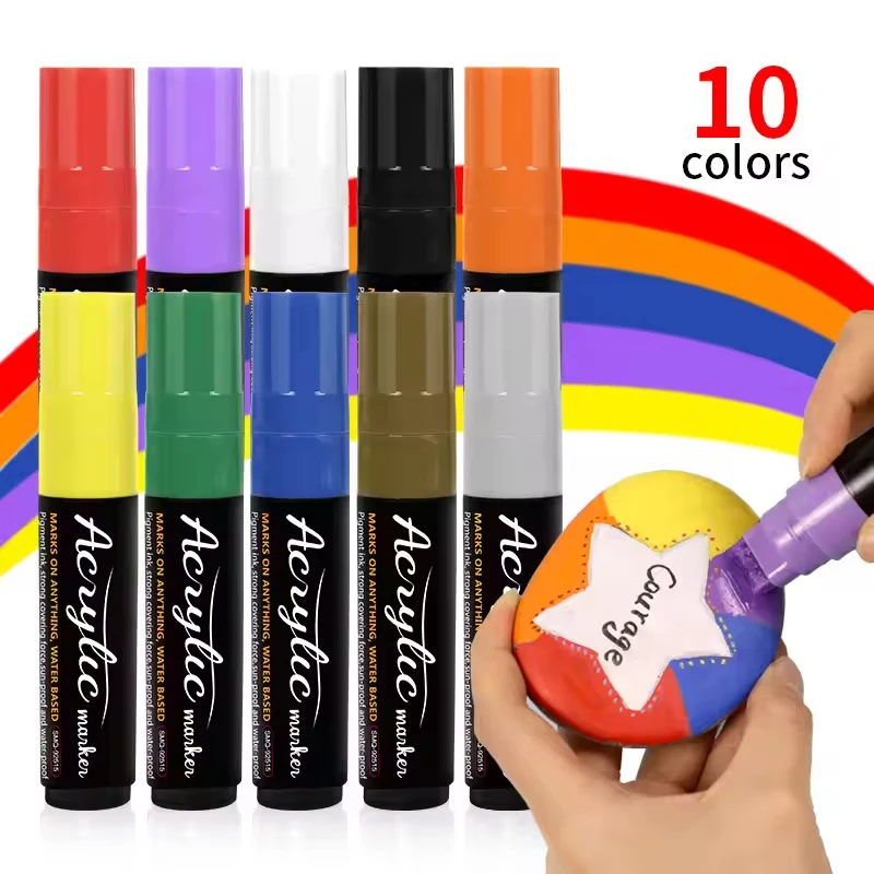C0955 Paint Markers Jumbo Colored 15mm Felt Tips Acrylic Paint Pens for Rock Painting Stone Ceramic Glass Wood and Canvas Window