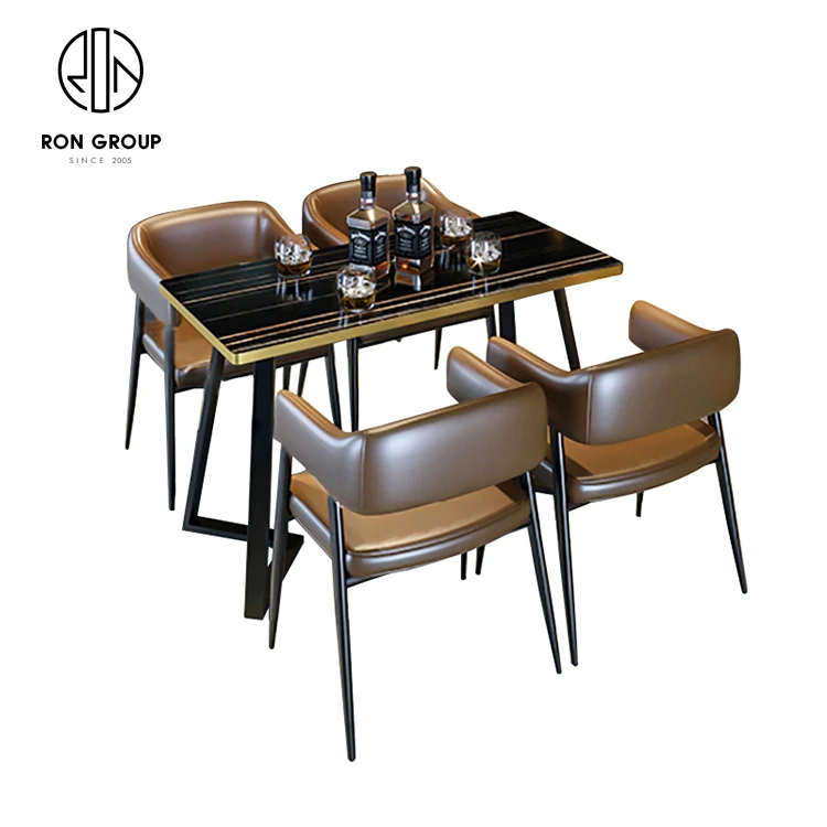 Modern Custom Color Hotel Bar Restaurant Furniture Metal Marble Table and Chair Restaurant Leather Booth Seating