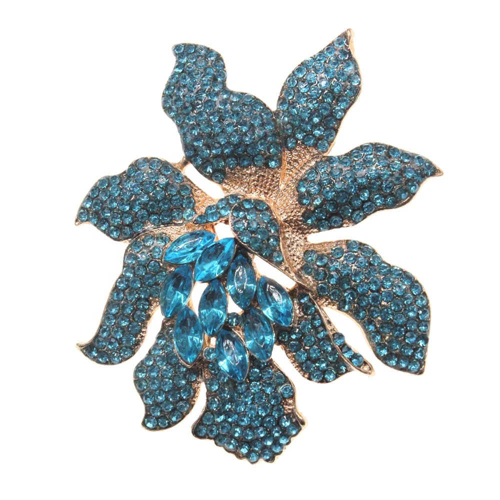 Fashion Jewelry Crystal Rhinestone Orchid Flower Brooches For Women Lady Gift