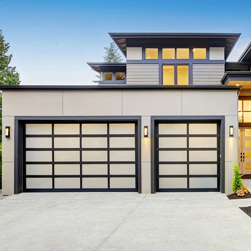 Automatic electric garage door perspective glass PC aluminum shop warehouse black glass customized doors  alloy rolling up