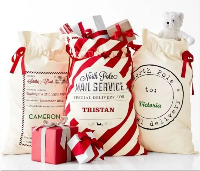 Лидер продаж, большие рождественские подарочные пакеты на шнурке, мешок с Сантой, персонализированный с экологически чистым хлопчатобумажным полотном