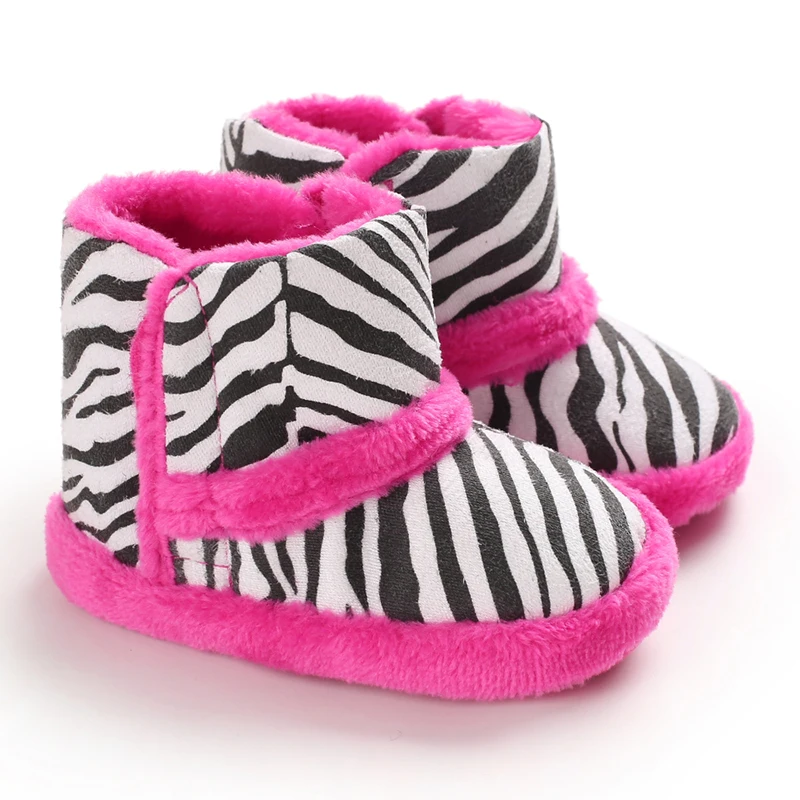 Baby shoes zebra print warm snowboots girls first walking shoes 0-1 year toddler shoes