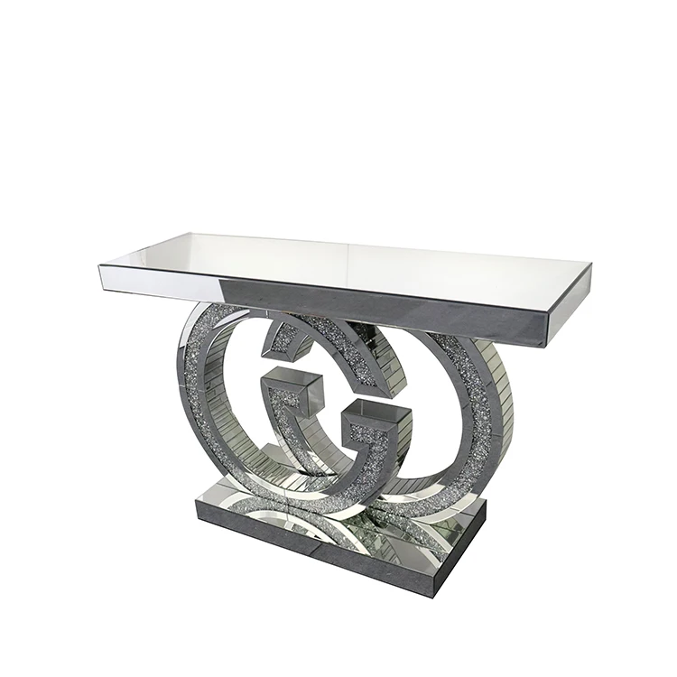 YGJS0443 горячая Распродажа Античный Современный дробленый бриллиант двойной G Кристалл Серебряный зеркальный стол