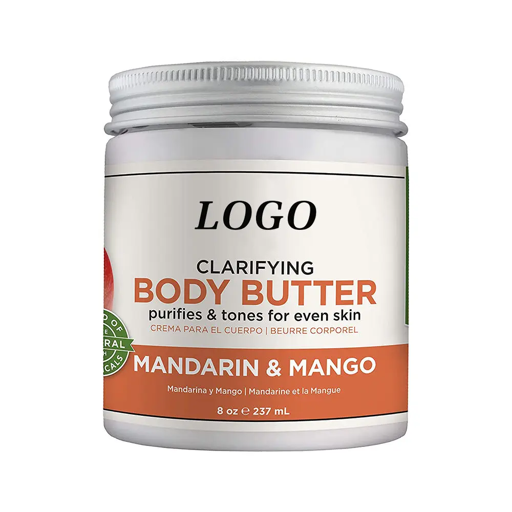 Private Label 237ml Organic Whitening Whipped Body Butter Wholesale Purifies & Tones For Even Skin Mango Body Butter