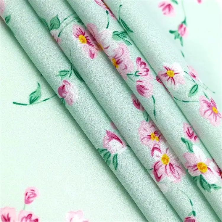 Fashion Lightweight Woven Pop Floral Print 100% Polyester Crepe Chiffon Fabric Good Price Stock Garments for Dress and Lining