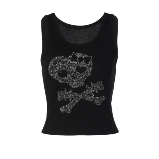 Wholesale Fashion Hot Diamond Round Neck Sleeveless Short short knitted vest top