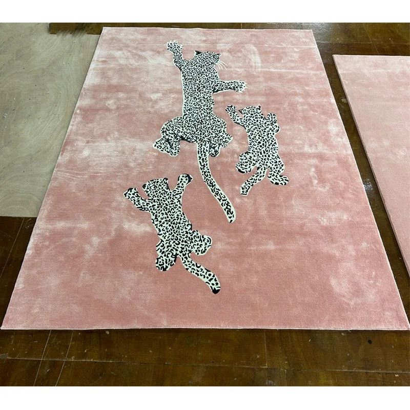 high quality handmade wool silk leopard pink carpets and rugs 10mm thickness area rug