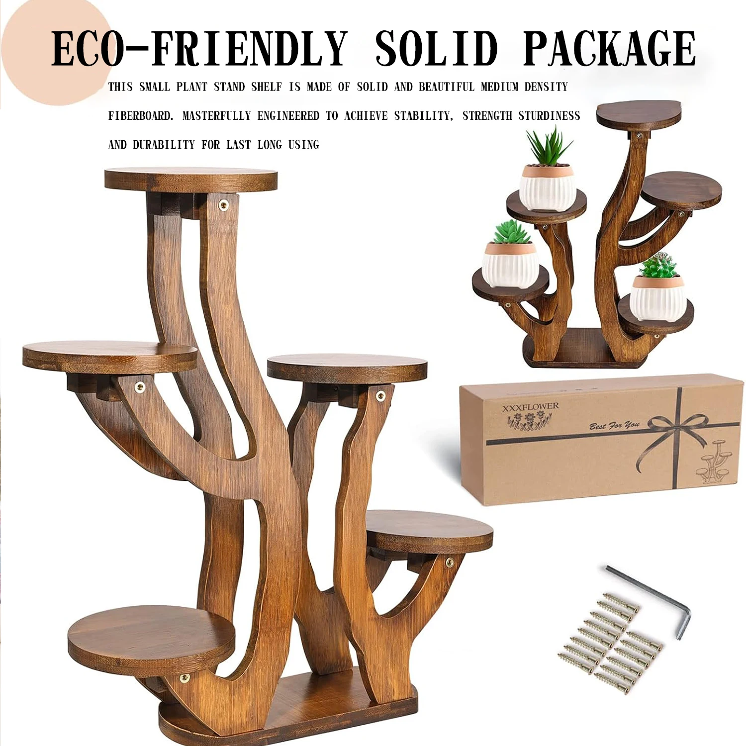 Bamboo Flower Plant Stand 2 Tires Storage Rack Watering Plant Cabinet