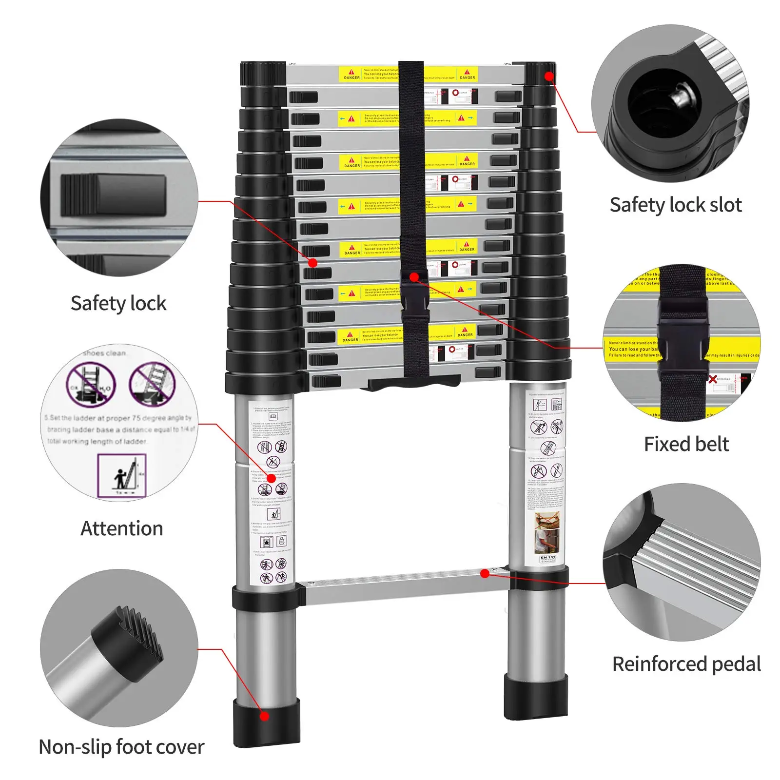 Super Quality Folding Step Manufacturers Loft Retractable Foldable Aluminum Telescopic Ladder