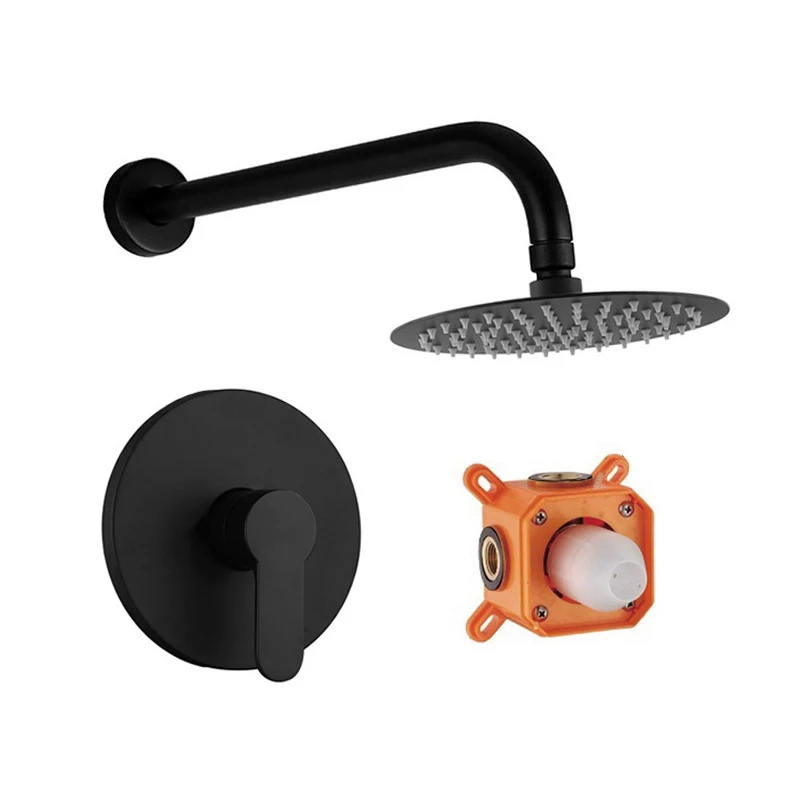 Wall Mounted Matte Black Brass Bathroom Mixer Rainfall Chrome Shower Faucet System Kit Shower Head Set
