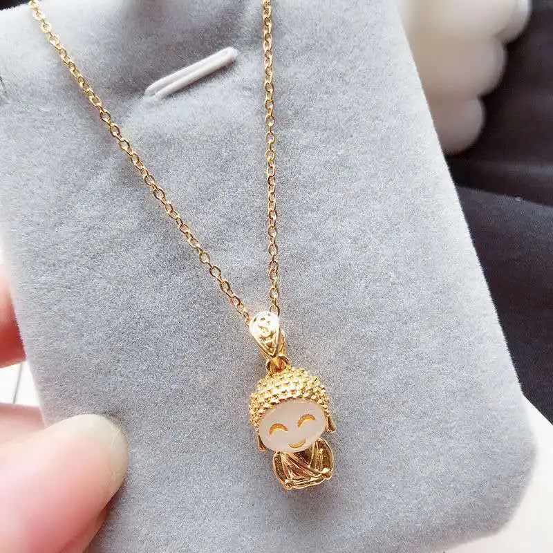 Titanium Steel Gold Small MOE Buddha Jade Buddha Necklace Transfer Maitreya Buddha
