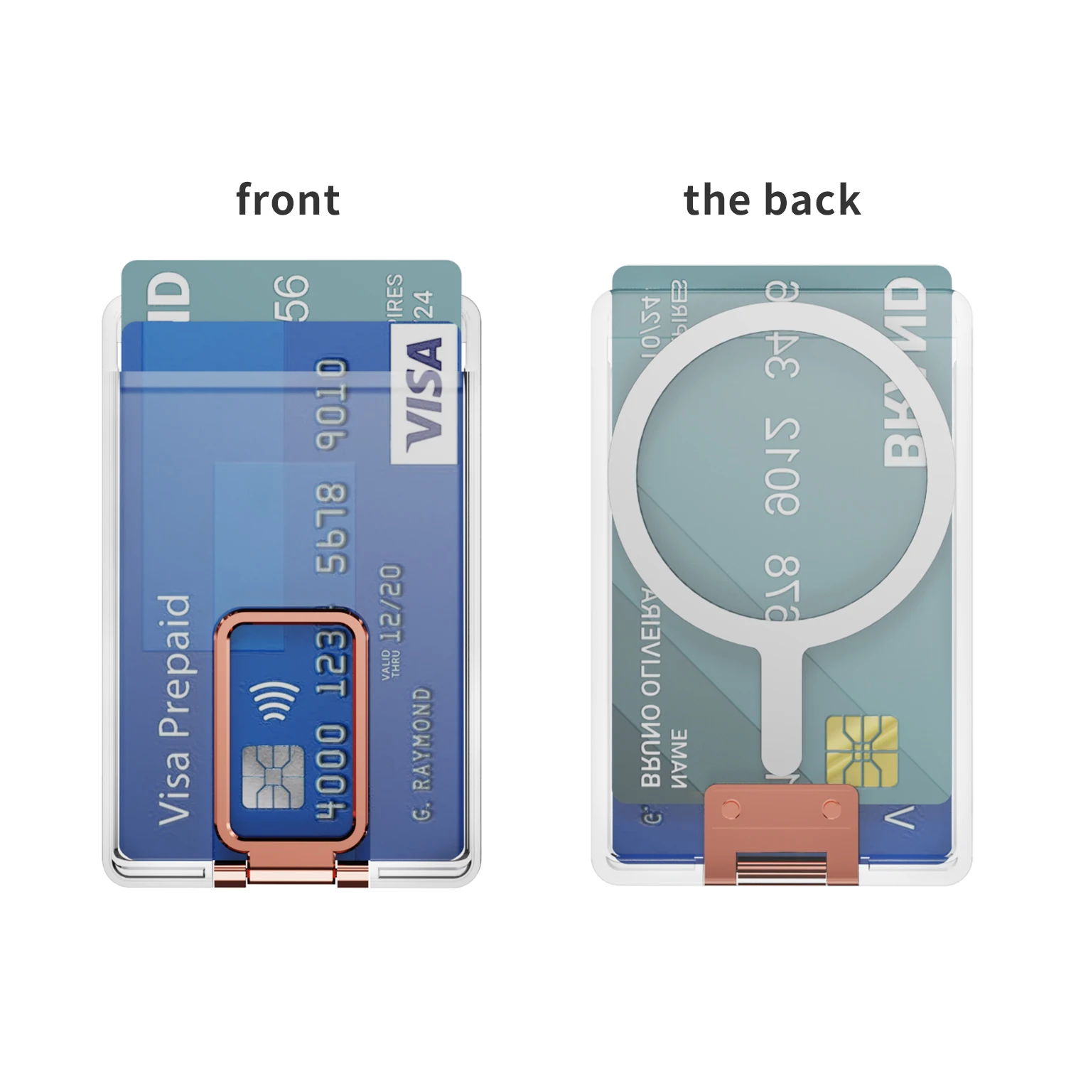 Transparent Clear Magnetic card holder Phone back Wallet for iPhone 12 13 14 15 with invisible ring holder stand