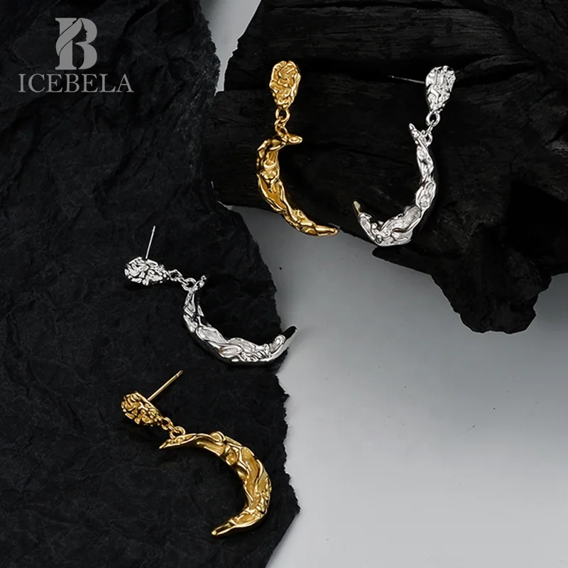 ICEBELA Jewelry Irregular Texture Ruffled Stud Earrings Female S925 Sterling Silver Half Moon Drop Earrings