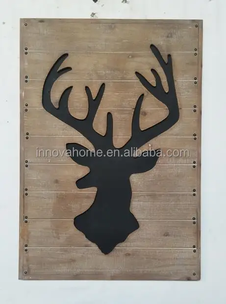 INNOVA Luxury Country cottage Hanging Wall Animal Wood Art Decor For Christmas Reindeer Santa Home Sign Decoration