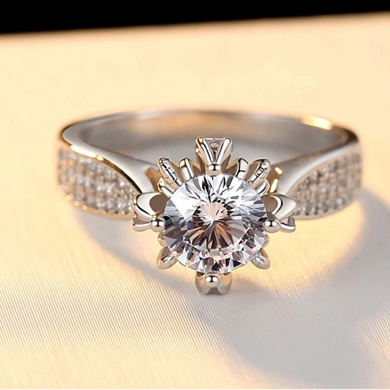 Wholesale Engagement Wedding Ring Round Brilliant Silver 925 Moissanite Diamond Ring