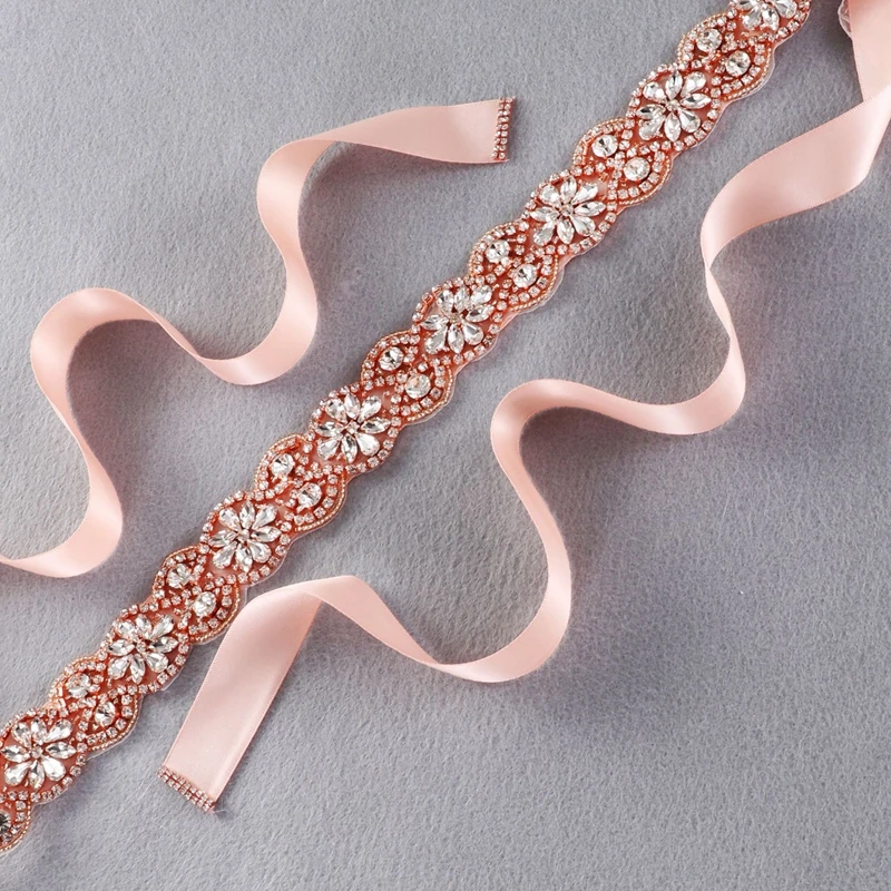 
Wholesale Rose Gold Pearl Beads Rhinestone Wedding Flower Applique Belt Boho Bridal Sash Belt for Formal Dress 