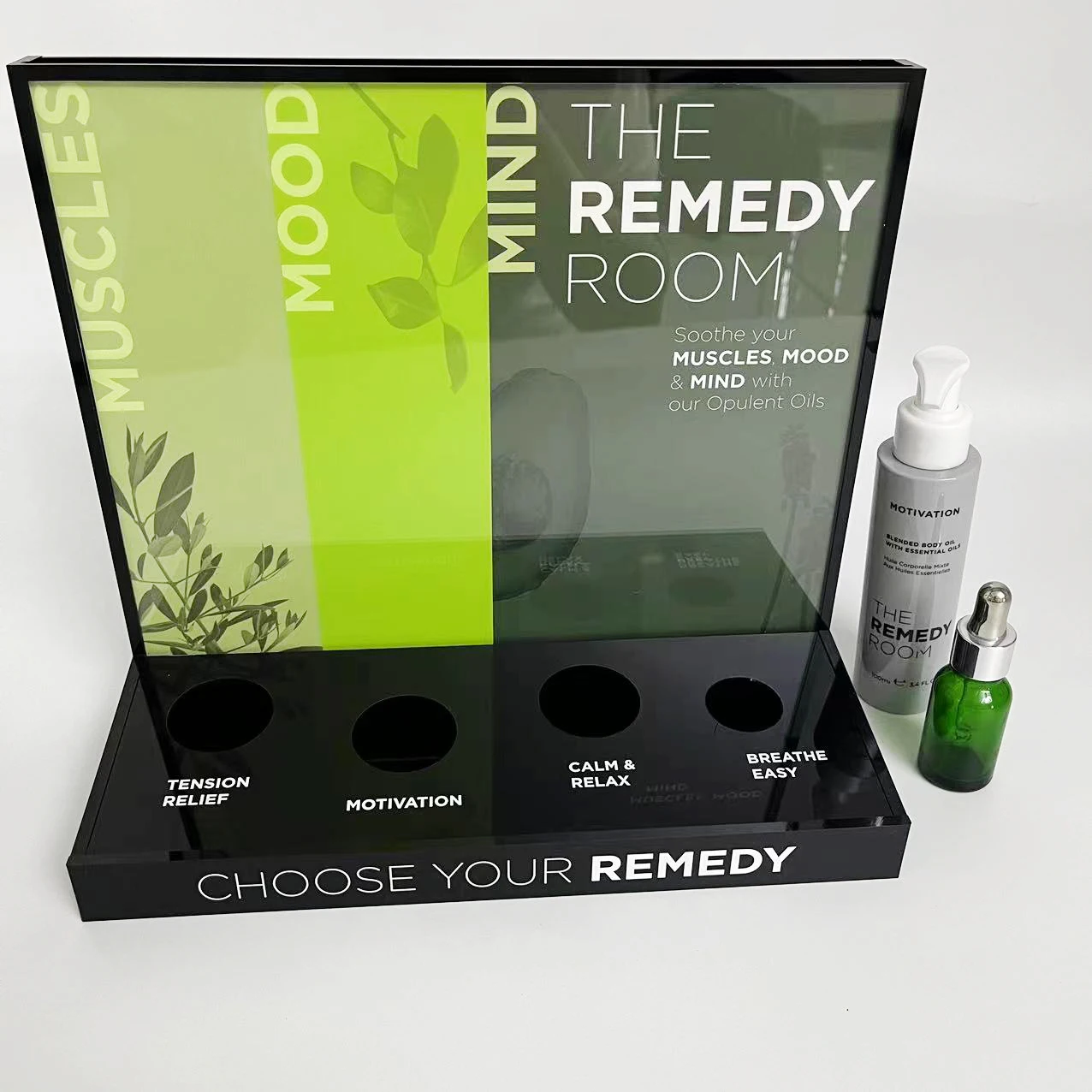 Factory Custom Body Oil Acrylic Display Stand Oil Bottle Display Stand Removable Poster Paper Acrylic Stand