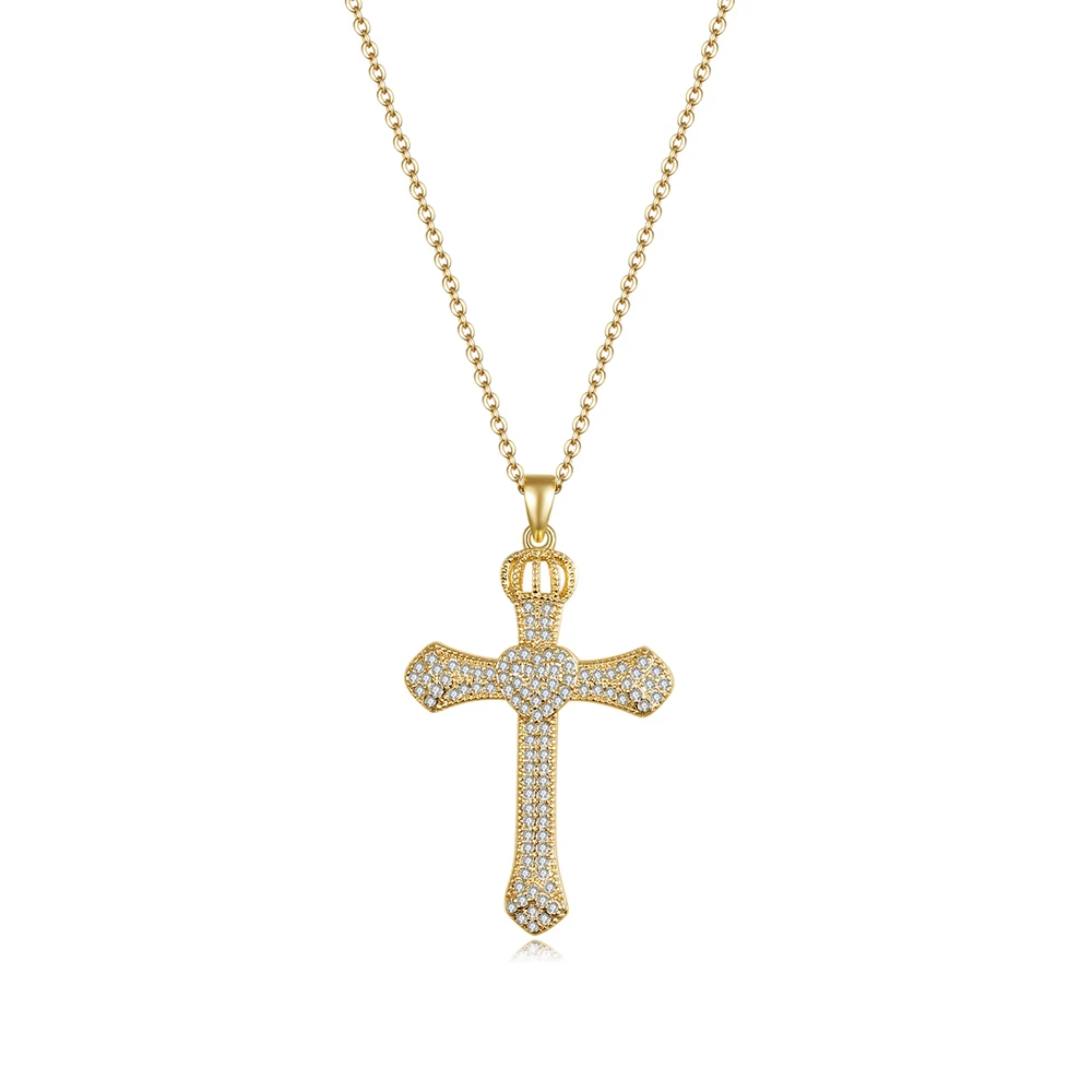 
Fashion jewelry cross single product copper plated 18K gold platinum plus zircon inlaid boutique necklace double choice 