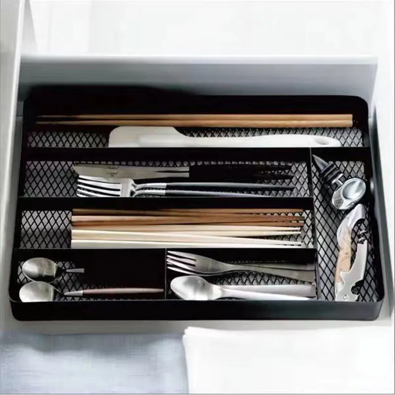 kitchen 6 compartments Metal wire basket tableware Knife fork rack utensils stand organizer drawer household cutlery storage box