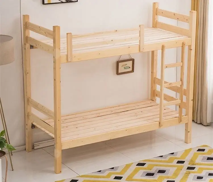 Cheap adult solid wood pine double employee dormitory bunk bed