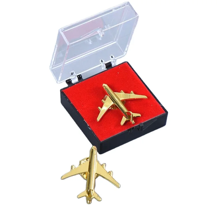 Custom 3D aircraft lapel pin silver gold aircraft metal badge with plastic box