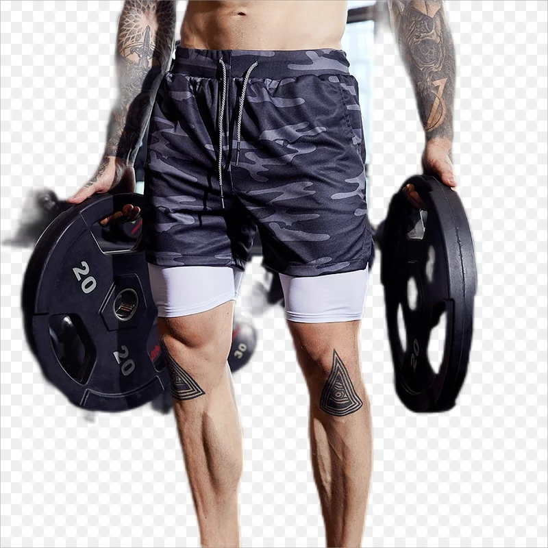 2022 Fitness Gym Sets Printed Athletic Short Pants Tracksuit Jogger Running 2 In 1 Cord Adjust Racer Shorts Sportswear For Men