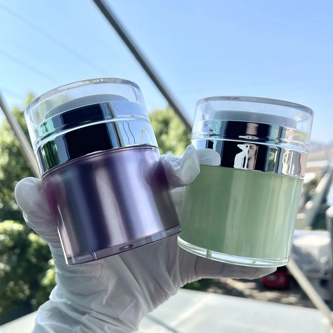 custom 15g 30g 50g popular pearl white and shiny silver refillable airless pump jar