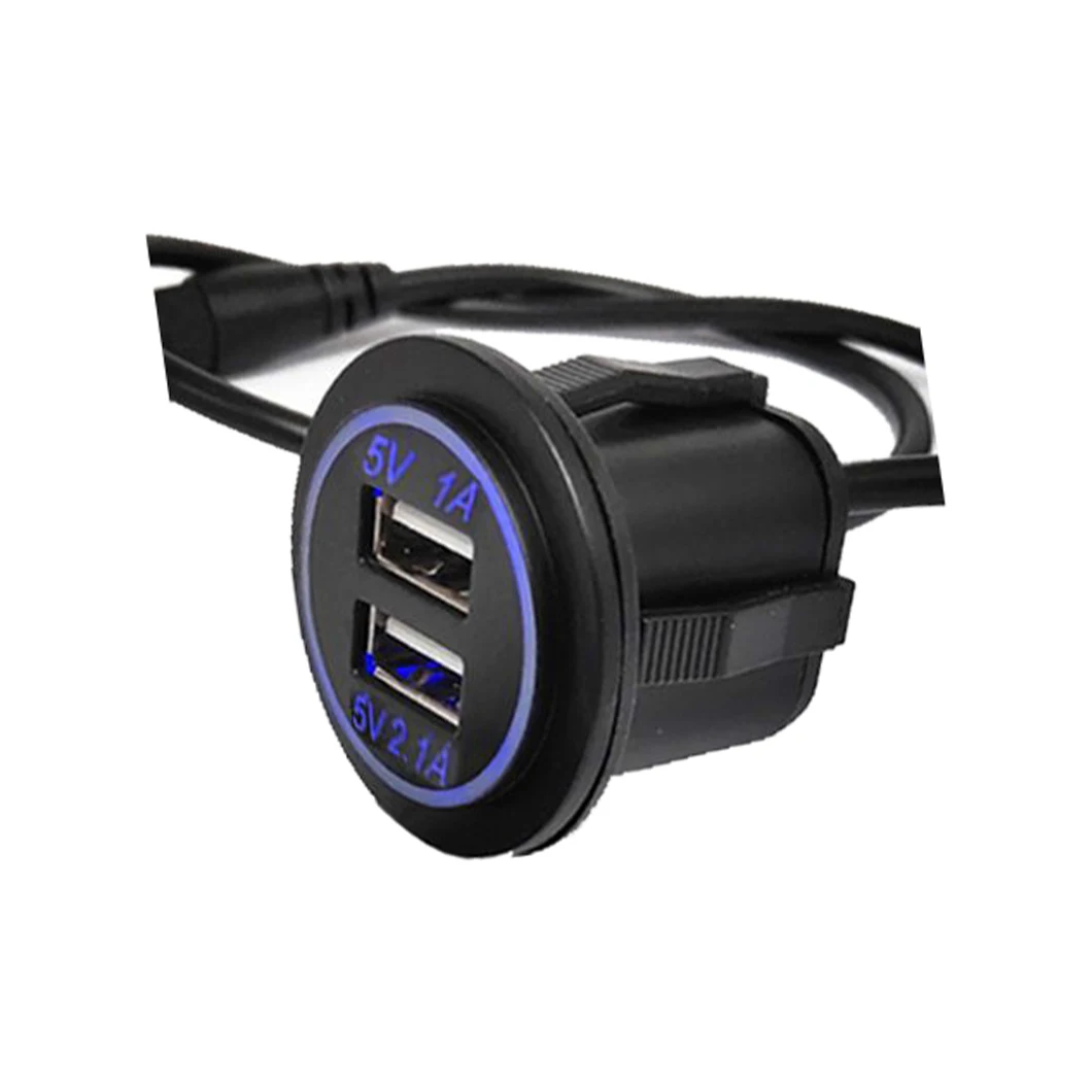 DS028B Input DC 12V-24V Two Interface USB Power Charger Socket Clamshell Car Auto Power Charger with LED Indicator Light