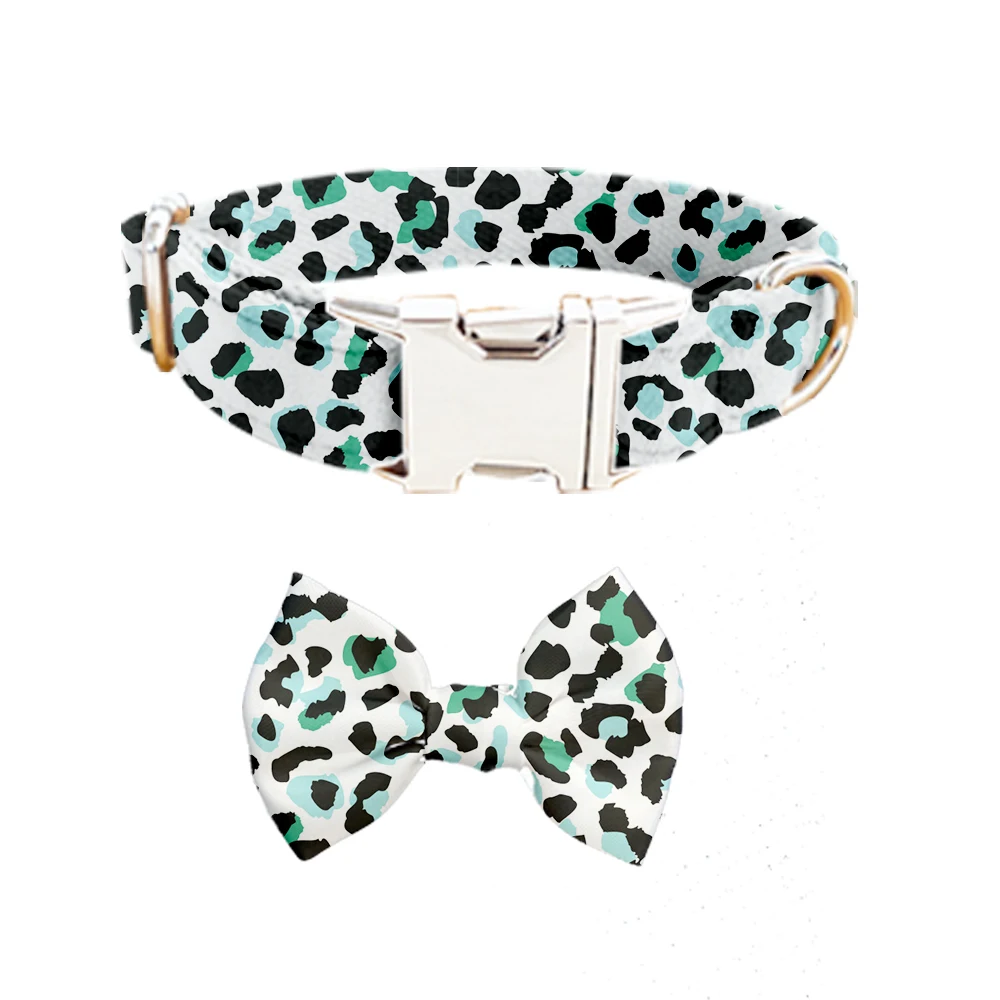 2022 New Personalized Custom dog collar metal buckle luxury cotton With bowtie designer print puppy cute collares para perros