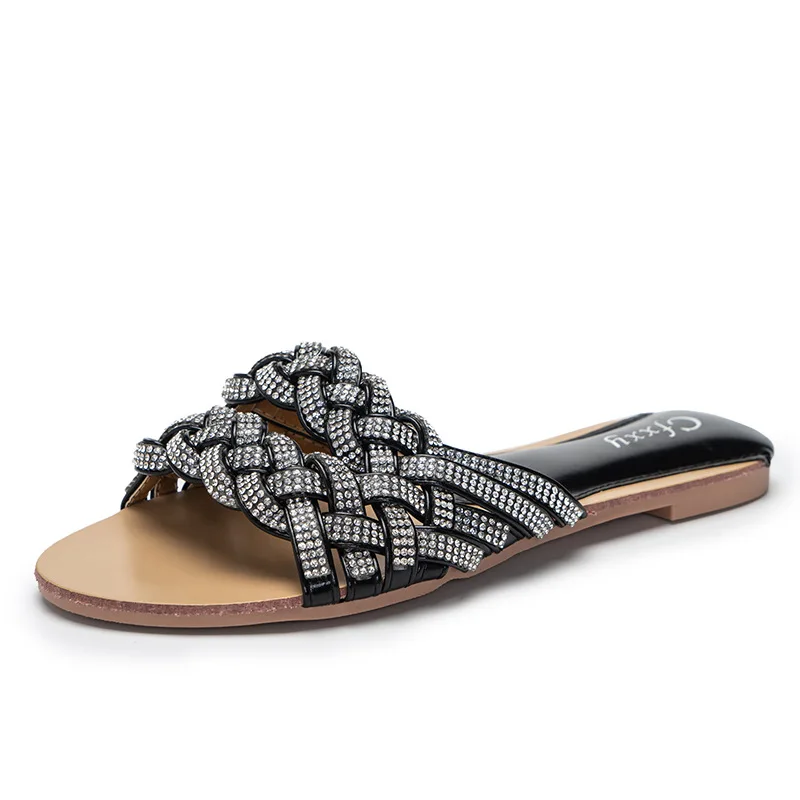 
Newly listed women sandles woven rhinestone one-line sandals fashion trend non-slip rubber sole 