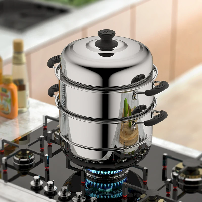 
RONGYE Wholesale Amazon Hot Sell Stainless Steel 3 layer Cooking Pot Set Chinese Cooking Pot Kitchen Cooking Pot Custom Logo 