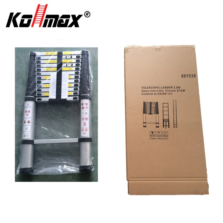 12.5ft 3.8m Soft Close Single Telescopic Extension Ladder EN131 Standard One-time Folding Ladder Air System Stabilizer Bar
