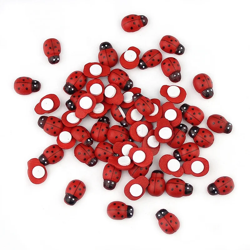 Red Mixed Color Wooden Beetle Seven Star Ladybug  Moss Micro Landscape Decoration DIY Craft Toy Accessories