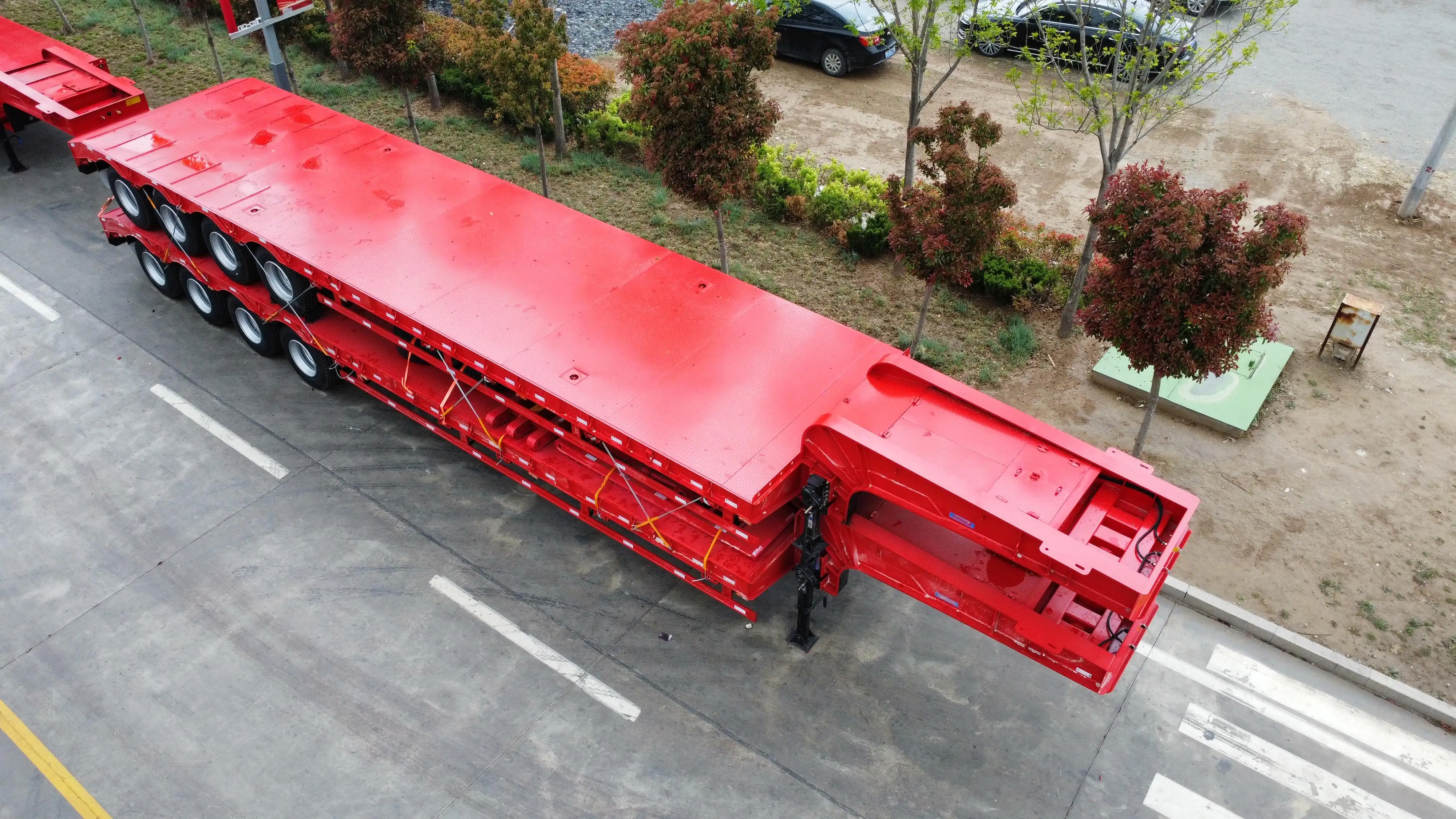 Vehicle Master 4 Axle 80 ton lowboy semi trailer Lowbed Trailer For Heavy Duty Equipments
