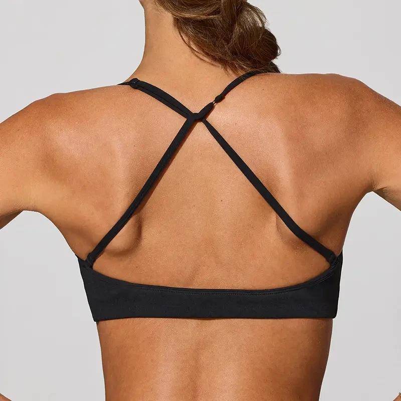 Yoke Custom High Quality Best-Selling Bra Rowan Fabric U-Shaped Back Sexy Curved Neckline Sports Yoga Bra ,pack in a frosted bag